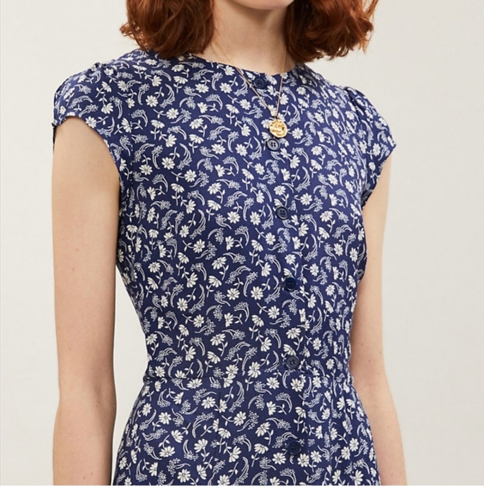 🆕 Reformation Fauna Blue Button Midi Dress Sz 12 - Picture 3 of 10